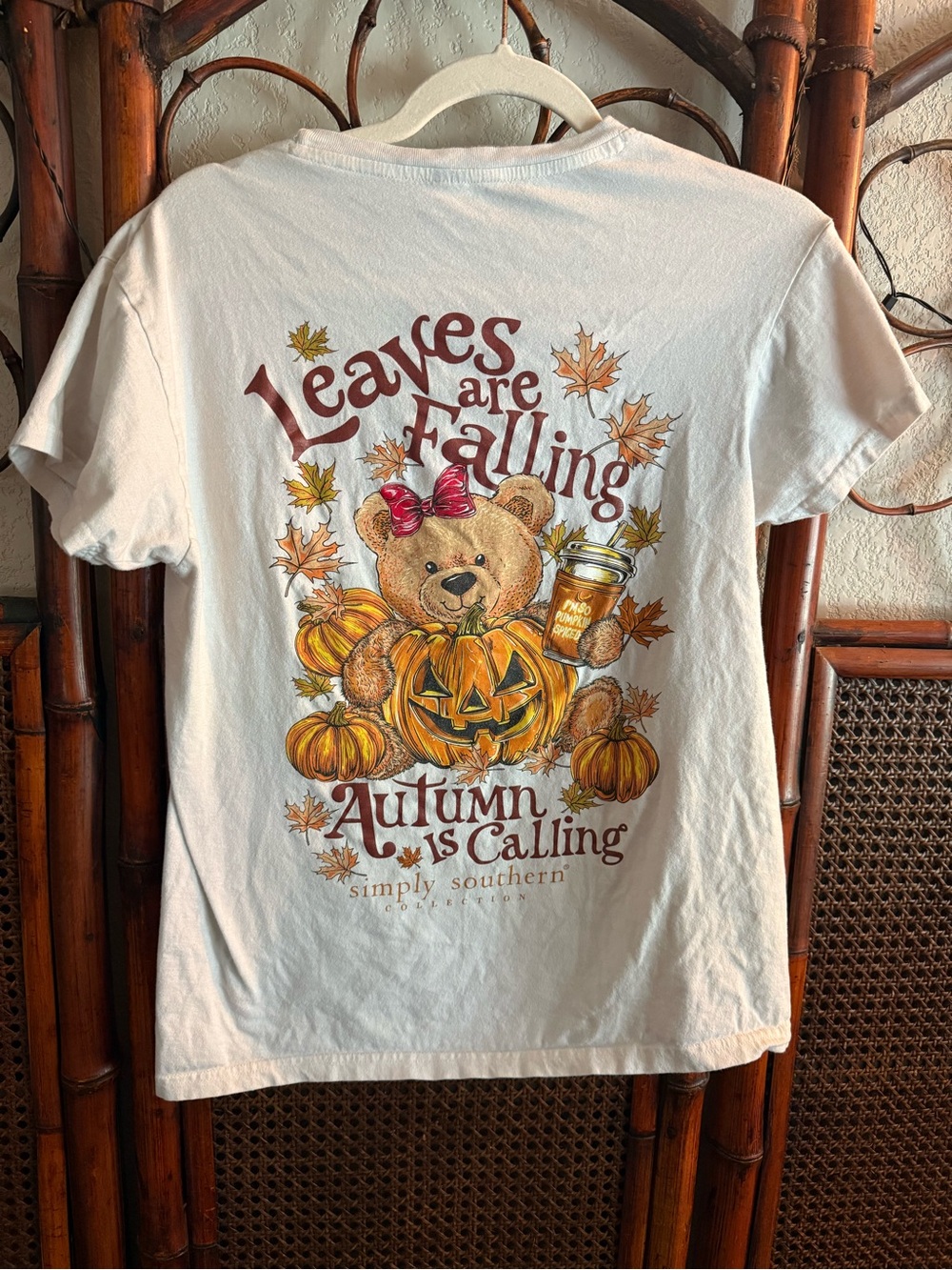 Simply Southern White Tee with Autumn Bear, Orange Pumpkins & Brown Accents